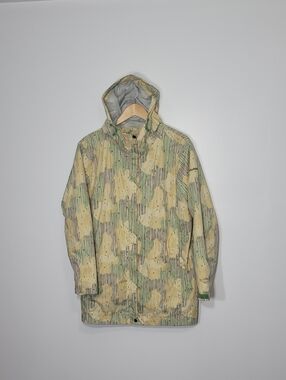 Columbia Sportwear Yellow Green Geometric Stripes Hooded Rain Jacket Plus Sz 1XL